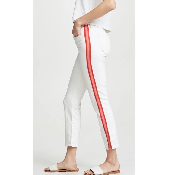 Mother Dazzler Racer Crop Jeans Womens 25 White Red Stripe Straight Crop Pant - Picture 3 of 5